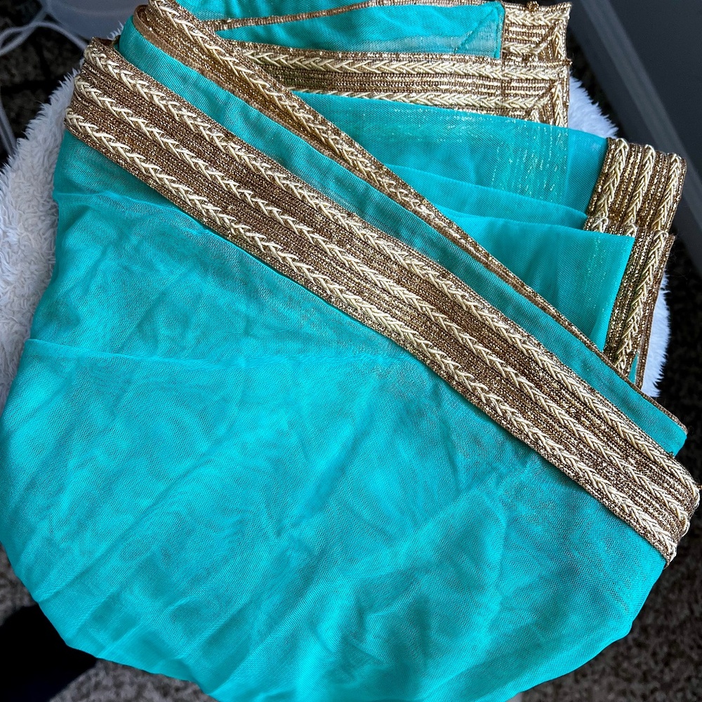 Aqua/green and gold Dupatta